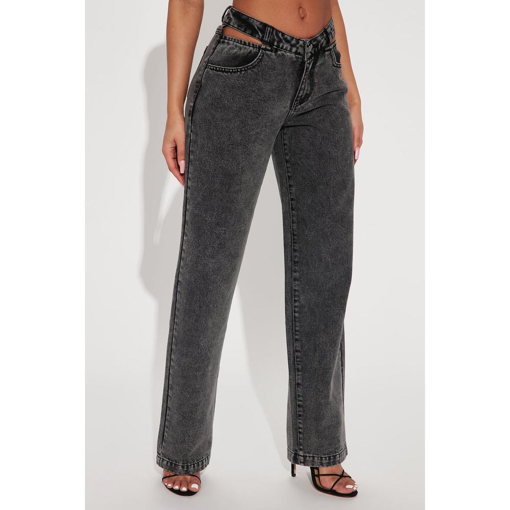 Fashion Nova Got A Secret V Front Straight Leg High Rise Jeans Size 18 NWT Gray - Picture 12 of 12